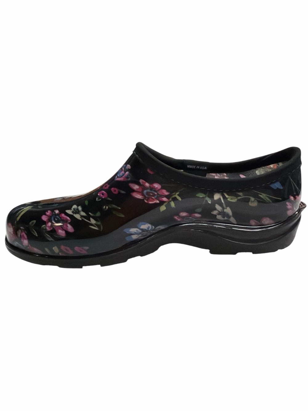 Sloggers Women's Black Floral Waterproof Slip-On Garden Clogs Made in USA 10